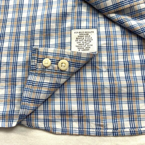 Peter Millar Mens Shirt Large Blue and White Plaid 100% Cotton Button-Down - Picture 10 of 10